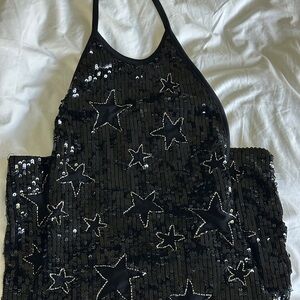 Black Sequin Star Halter dress